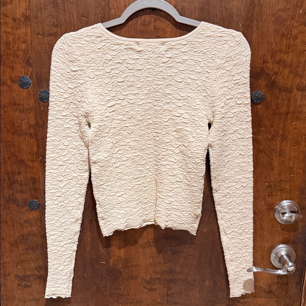 Natural Life cream textured scoop neck cropped size small stretch neutral - Picture 4 of 8